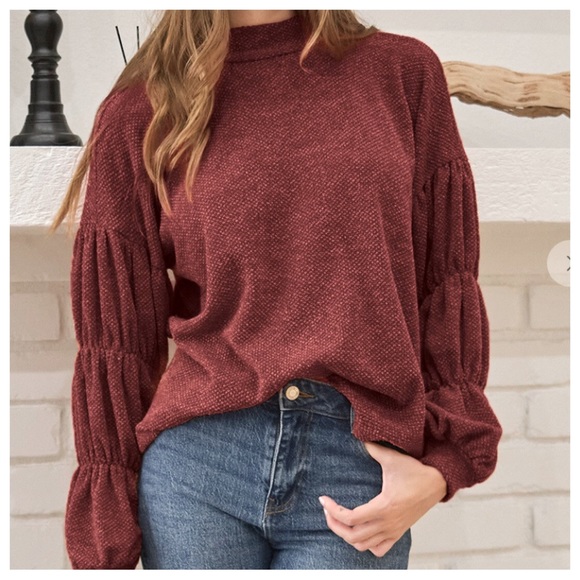 Boho Chic Shirring Detail Sleeves Solid Top - Picture 1 of 4